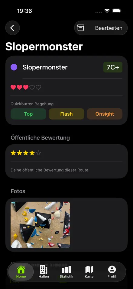 Öffentliche Routen-Detailseite in der App