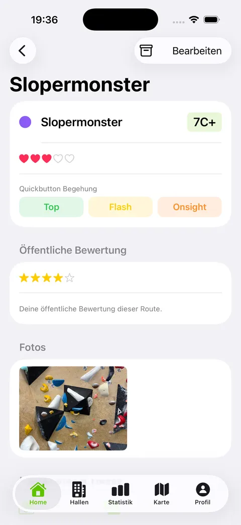 Route-Detail mit Quickbutton-Begehung
